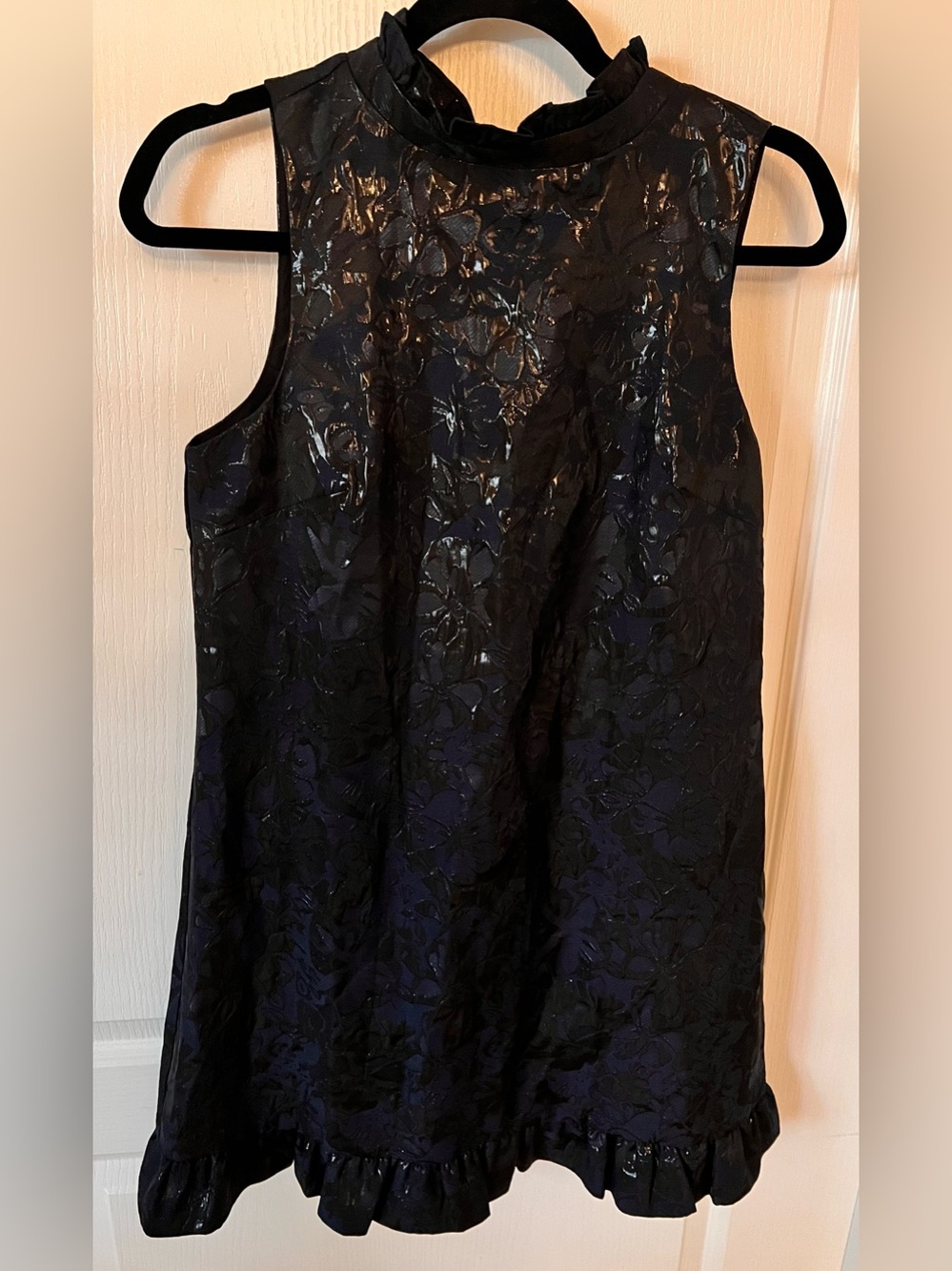 Chelsea28 Navy Floral Jacquard Ruffle-Hem Mini Dress - Picture 6 of 10